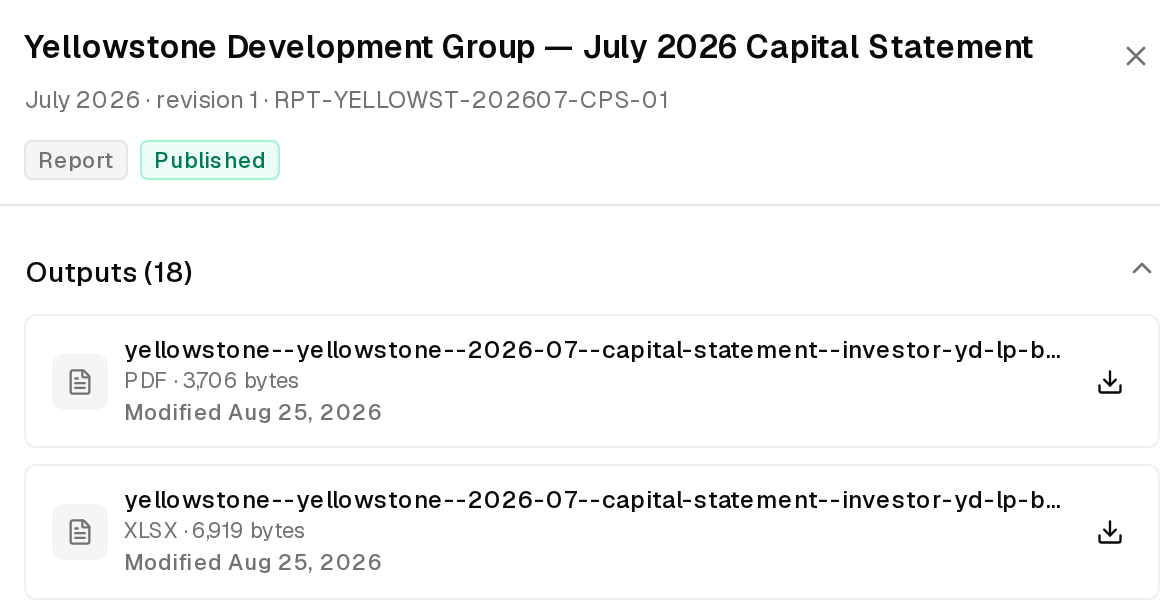 A published capital statement with its eighteen output files